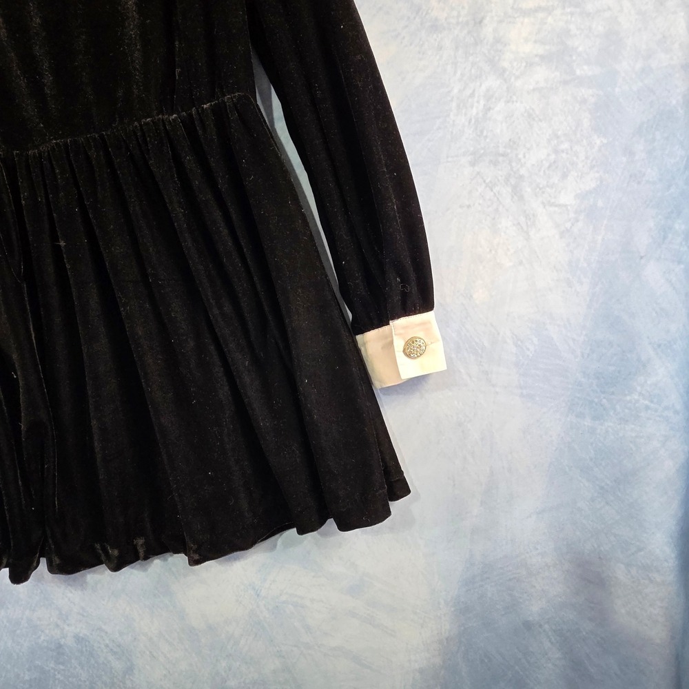 Nasty Gal Womens Black Velvet Mini Dress White Contrast Collar Cuffs Size M - Picture 8 of 11